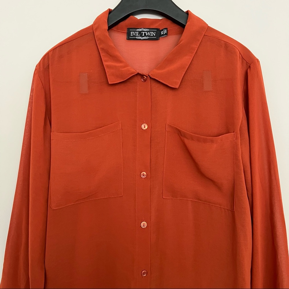 EVIL TWIN • Sheer Orange Button Up Blouse Dress